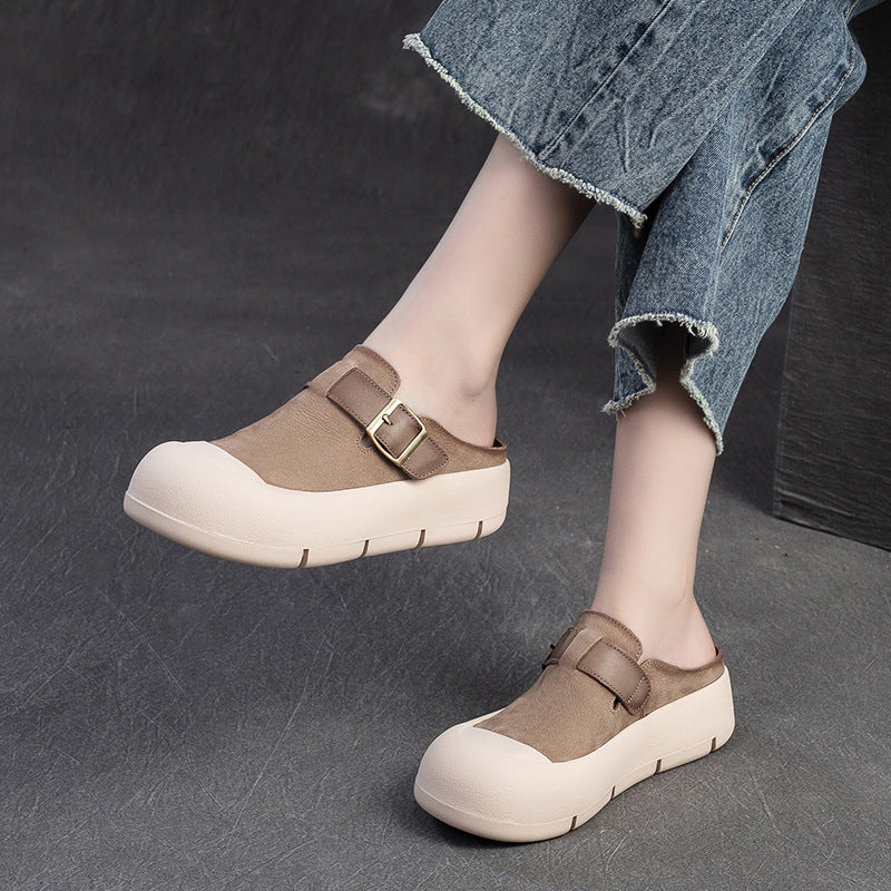 Women Minimalist Leather Soft Flat Casual Mules Newgew Shoes