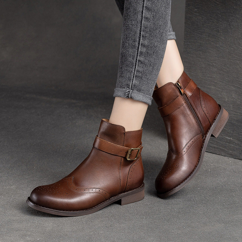 Women Classic Patchwork Leather Flat Boots Newgew Shoes