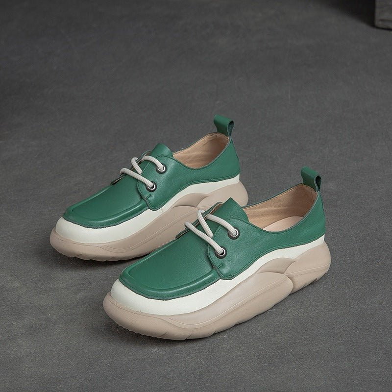 Women Retro Minimalist Leather Thick Soled Casual Shoes Newgew Shoes