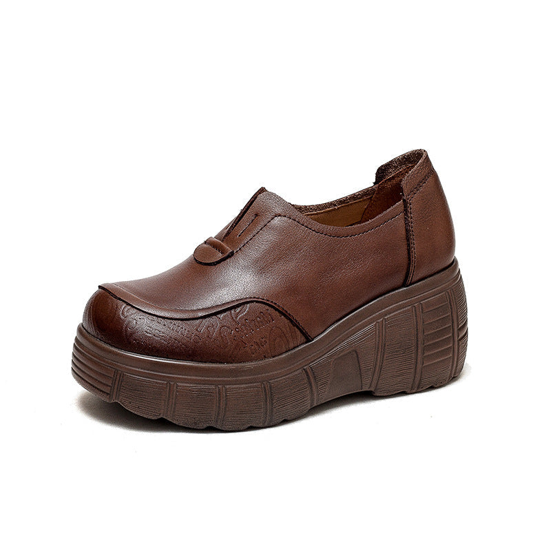 Women Retro Minimalist Leather Wedge Casual Shoes Newgew Shoes