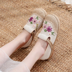 Women's Style Ribbon Embroidery Floral Pattern Ancient Canvas Shoes Newgew