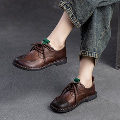 Women Retro Soft Leather Flat Casual Shoes Newgew Shoes