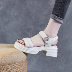 Women Minimalist Soft Leather Low Block Summer Sandals Newgew Shoes