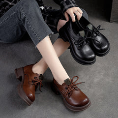 Women Retro Leather Chunky Platform Casual Shoes Newgew Shoes