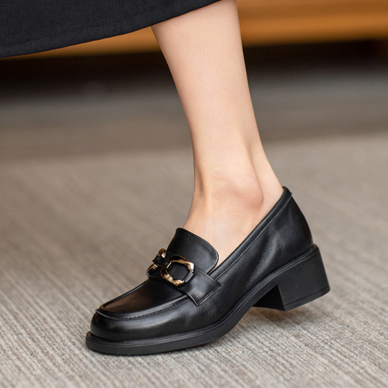 Women Casual Soft Leather Low Block Loafers Newgew Shoes