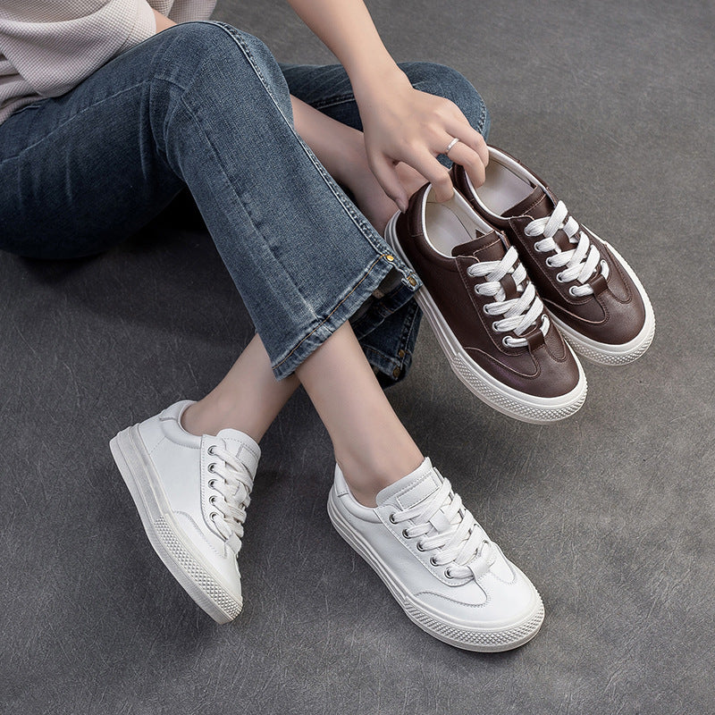 Women Leather Flat Low Top Casual Shoes Newgew Shoes