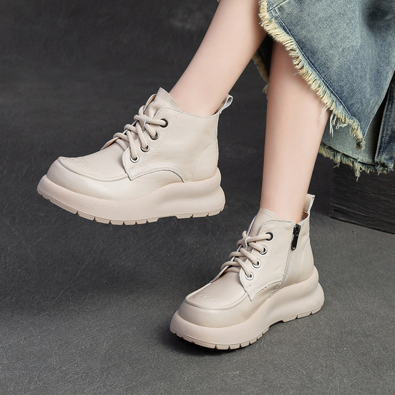 Women Retro Minimalist Leather Thick Soled Casual Boots Newgew Shoes