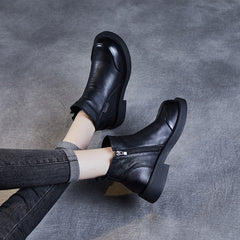 Women Retro Solid Leather Ankle Boots Newgew Shoes