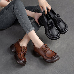 Women Retro Soft Leather Thick Soled Casual Shoes Newgew Shoes