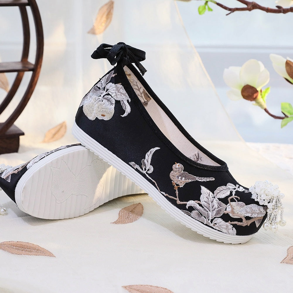 Women's Black Ancient Cloth Style Increased National Canvas Shoes Newgew