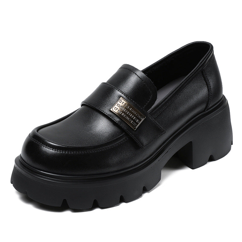 Women Retro Leather Chunky Platform Casual Loafers Newgew Shoes