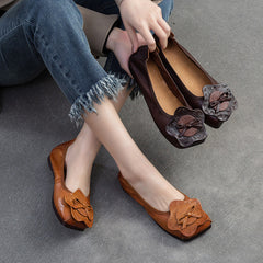 Women Retro Soft Leather Handmade Comfort Flats Newgew Shoes