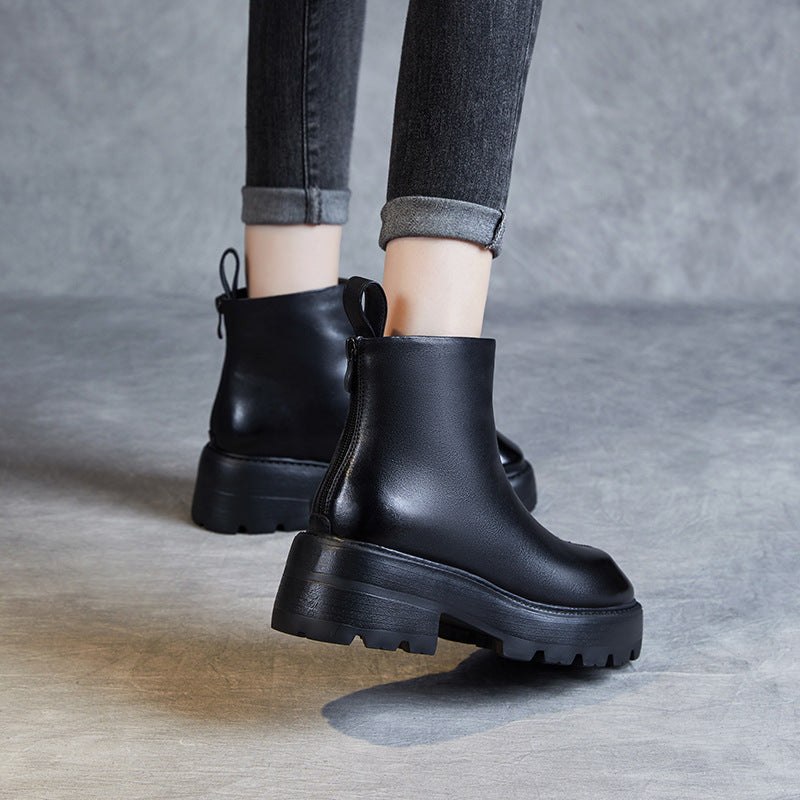 Women Minimalist Retro Leather Chunky Sole Boots Newgew Shoes