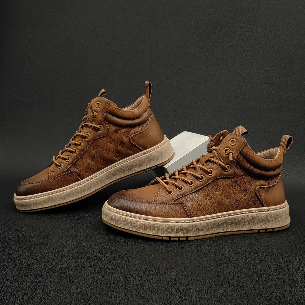 Men Retro Figured Leather Flat Casual Shoes Newgew Shoes