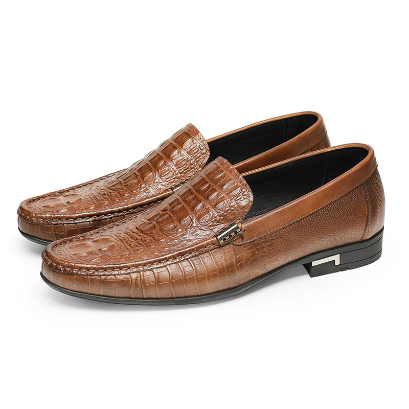 Men Classic Embossing Cowhide Casual Slip-On Loafers Newgew Shoes