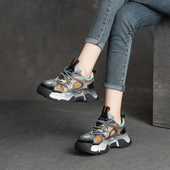 Women Retro Patchwork Breathable Platform Dad Sneakers Newgew Shoes