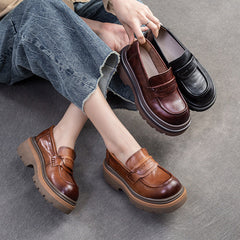 Women Retro Leather Thick Soled Casual Loafers Newgew Shoes