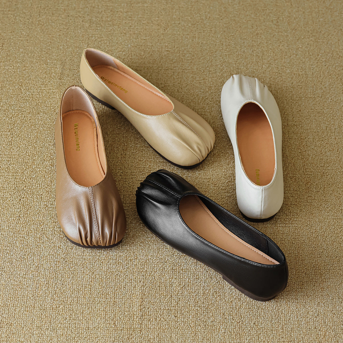 Women Minimalist Soft Pleated Leather Casual Flats Newgew Shoes