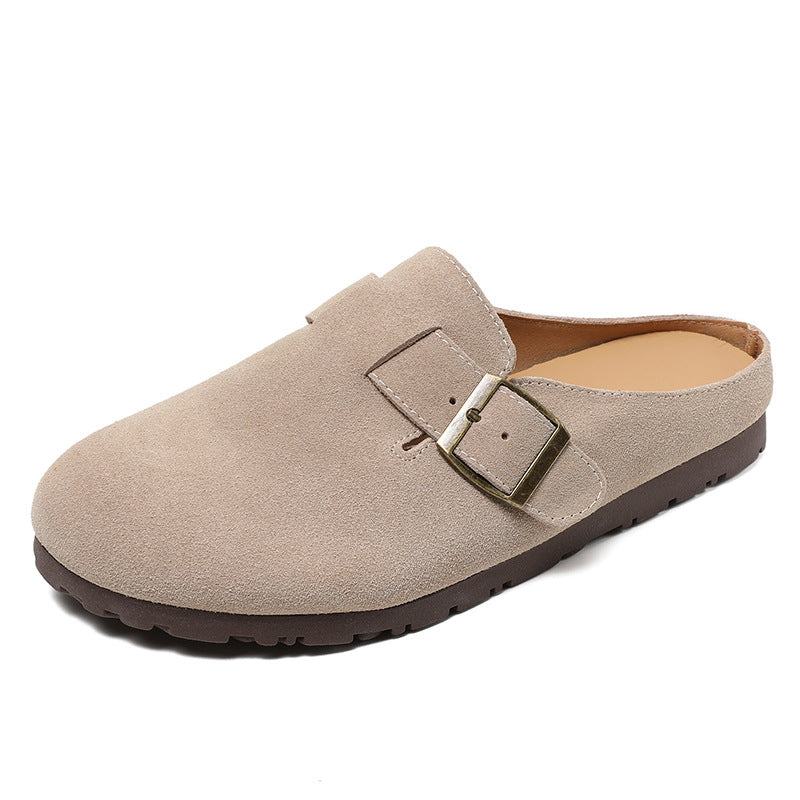 Women Retro Suede Leather Flat Casual Mules Newgew Shoes