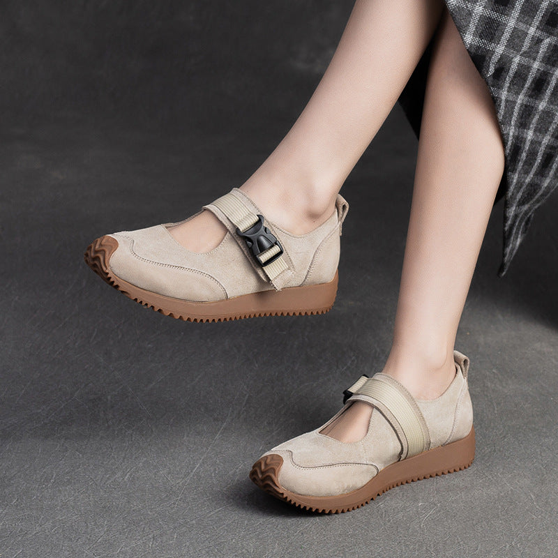Women Retro Patchwork Leather Flat Casual Shoes Newgew Shoes