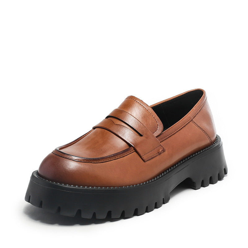 Women Retro Minimalist Thick Soled Leather Loafers Newgew Shoes