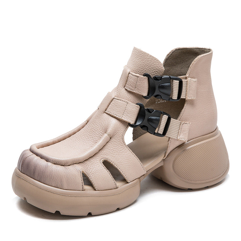 Women Retro Leather High Top Casual Sandals Newgew Shoes