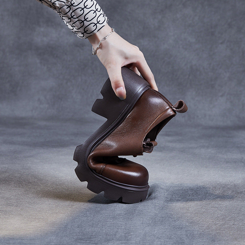 Women Retro Minimalist Leather Chunky Heel Casual Shoes Newgew Shoes