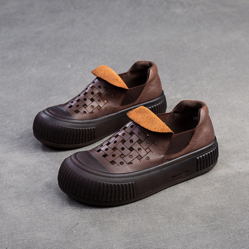Women Minimalist Breathable Leather Flat Casual Shoes Newgew Shoes