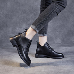 Women Solid Patchwork Leather Lug Sole Boots Newgew Shoes