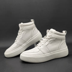 Men Cowhide Casual White Ankle Sneakers Newgew Shoes