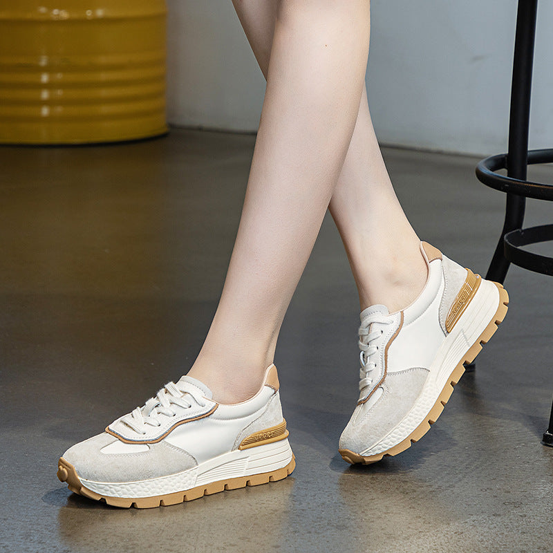 Women Minimalist Fashion Leather Thick Soled Casual Sneakers Newgew Shoes