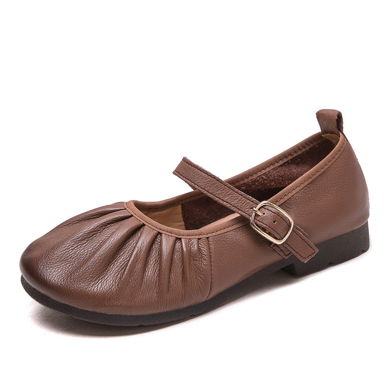 Women Retro Pleated Leather Soft Casual Flats Newgew Shoes