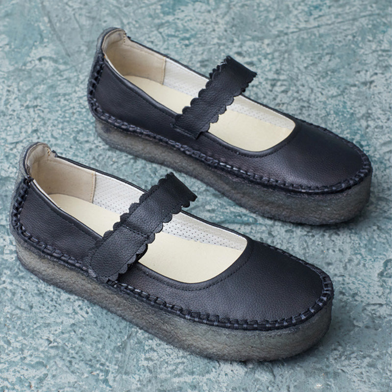 Women Retro Leather Minimalism Soft Casual Shoes Newgew Shoes