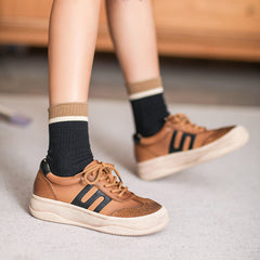 Women Fashion Patchwork Leather Flat Casual Shoes Newgew Shoes
