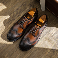Men Classic Embossing Patchwork Cowhide Oxford Shoes Newgew Shoes