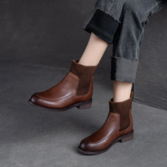 Women Retro Leather Patchwork Ankle Sock Boots Newgew Shoes