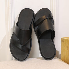 Men Summer Cowhide Slide Sandals Newgew Shoes