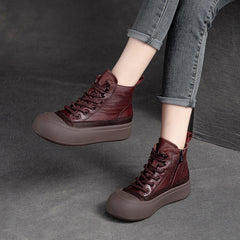 Women Retro Patchwork Leather Flat Casual Ankle Boots Newgew Shoes