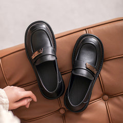 Women Retro Minimalist Leather Thick Soled Loafers Newgew Shoes