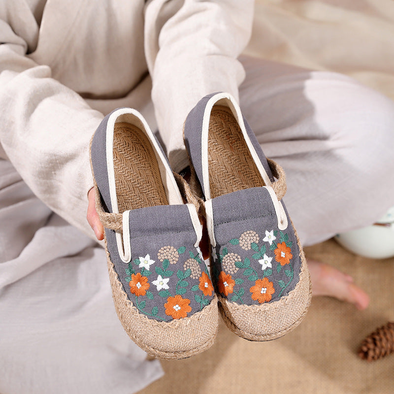 Women's Embroidery Linen Cloth Flat Low-cut Craft Canvas Shoes Newgew