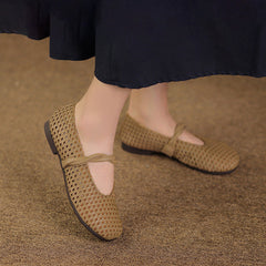 Women Retro Hollow Plaited Cowhide Soft Flats Newgew Shoes