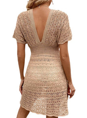 Women's V-Neck Short Sleeve Beach Dress Coverup in 3 Colors S-XL Newgew Dresses