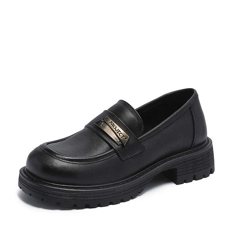 Women Retro Minimalist Leather Thick Soled Loafers Newgew Shoes