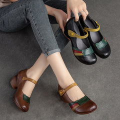 Women Retro Color Matching Leather Pumps Newgew Shoes