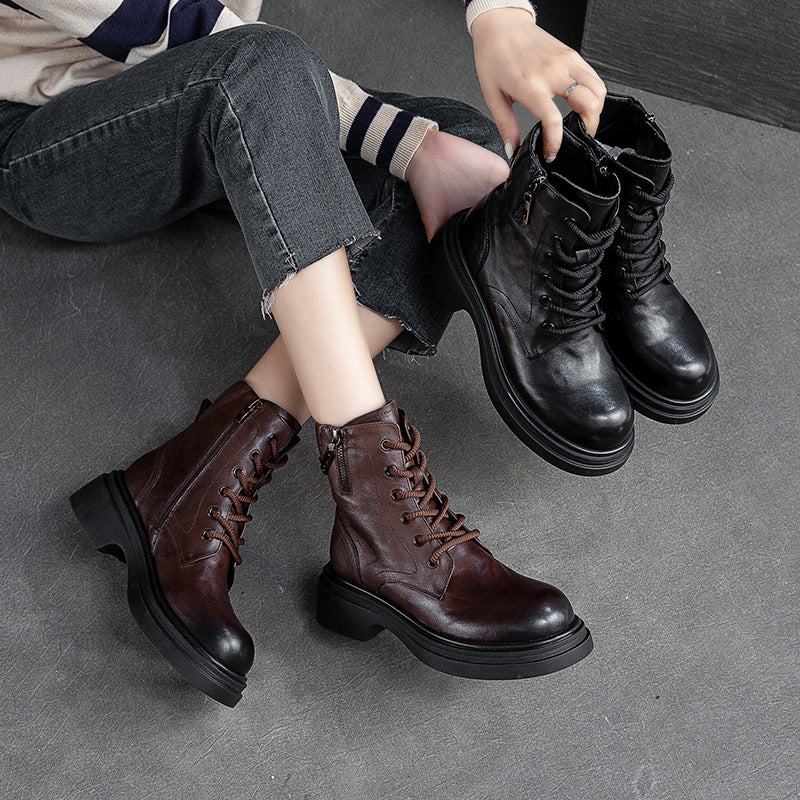 Women Retro Patchwork Leather Casual Boots Newgew Shoes