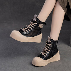 Women Breathable Mesh Leather Casual Platform Boots Newgew Shoes