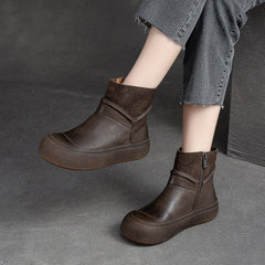 Women Retro Patchwork Leather Flat Ankle Boots Newgew Shoes