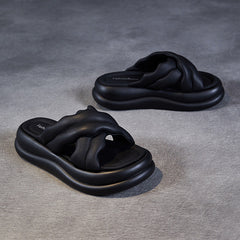 Women Leather Minimlist Thick Soled Soft Slides Newgew Shoes