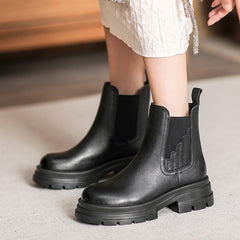 Women Retro Minimalist Soft Leather Thick Soled Boots Newgew Shoes