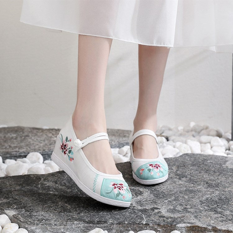 Women's Cheongsam Round Head Mesh Height Increasing Canvas Shoes Newgew